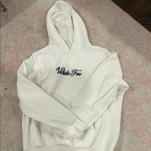 White Fox Boutique White Hoodie with Navy Logo